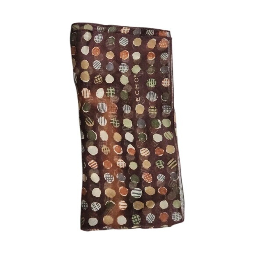 Vintage Echo Sheer Square Scarf‎ Brown Orange Abstract Circles Dots Preppy Boho